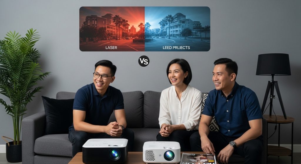 perbezaan projektor laser dan led