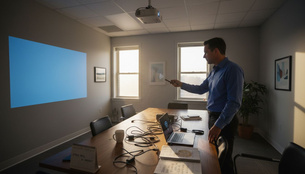 Presenter connecting wireless projector setup