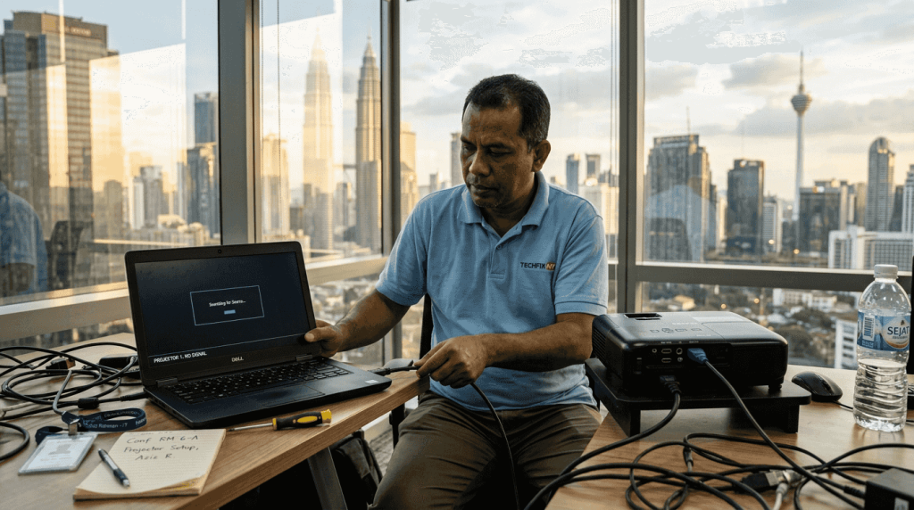 Malaysian office projector setup HDMI cables