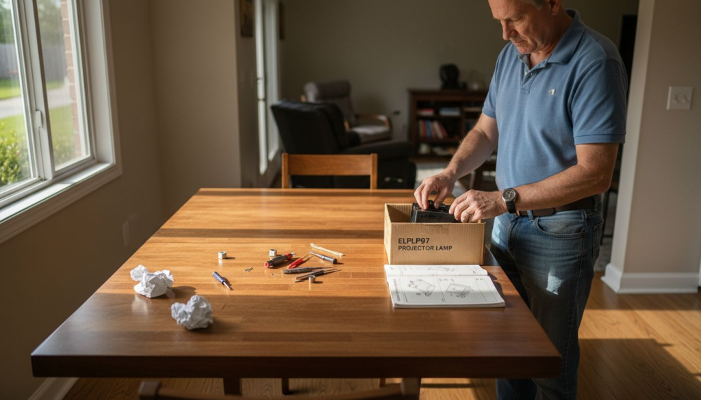 Projector lamp workspace with replacement tools