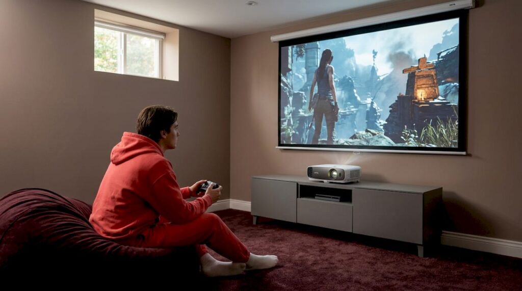 BenQ TK700STi projector projecting 4K image in living room
