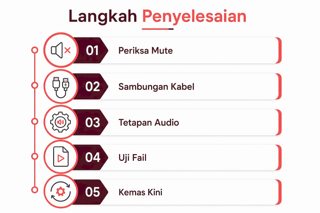 Infografik Cara Atasi Masalah Bunyi Pada Projektor