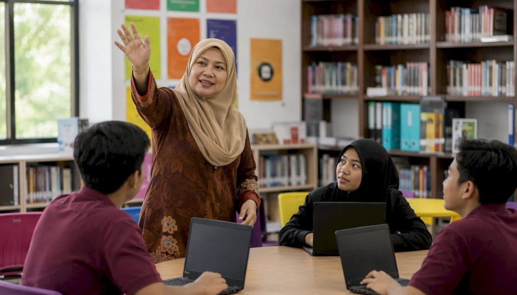 Guru berinteraksi dengan pelajar melalui penggunaan alat digital