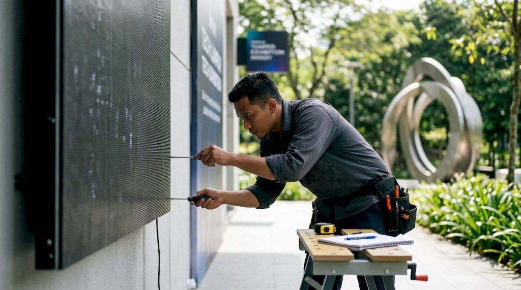 Pakar teknikal memasang panel Mini LED di sekitar Kuala Lumpur